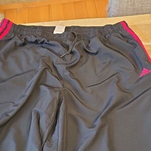 Adidas Kids Black Joggers with Pink Stripes